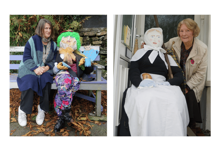 Marian Sinclair and Cathy Young with their scarecrows. (Picture: Adrian Jasper)