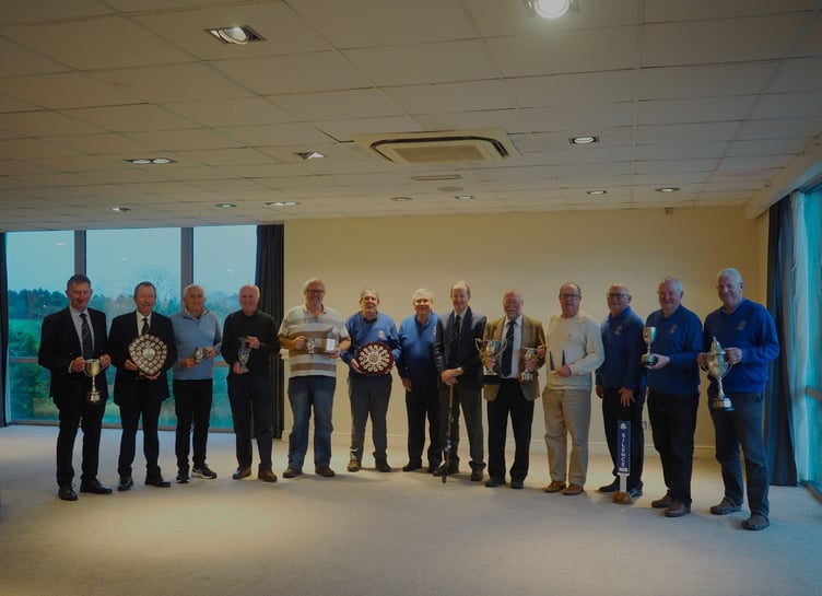 The 2024 season presentation winners. From left: Mike Page, Brian Pound, Pete Mehigan, Tony Prout, James Simpson, Alex Naismith, captain Rob Parsonage, Keith Abbott, Ian Edwards, Mike Tamblin, Jim McDonald, Alec Brannan and Pete Campion. Picture: St Mellion Golf Club