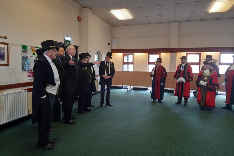 The Bodmin Wassail performing for the mayoral party led by the town's mayor, Cllr Liz Ahearn. (Picture: Bodmin Town Council)