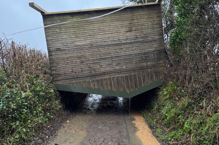 A horse shelter was launched from a field onto an adjacent road in Landulph. (Picture: Submitted)