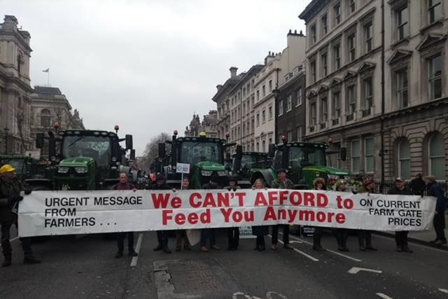 Farmers blockade streets in Westminster during a Parliamentary debate on inheritance tax relief cuts.