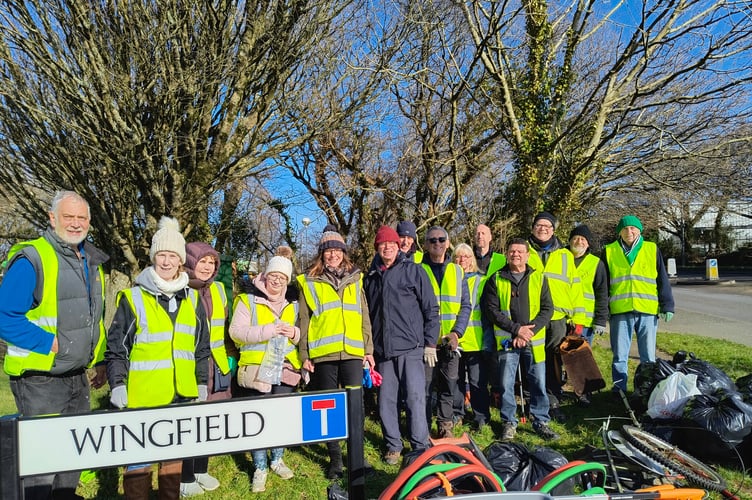 Volunteers of the Bodmin Tidy It Team with some of the litter picked during their latest outing in the vicinity of Asda. (Picture: Bodmin Tidy it Team)