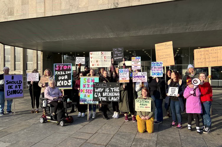 Parents of neurodiverse and SEND children protest outside Lys Kernow / County Hall in Truro (Pic: Lee Trewhela / LDRS)