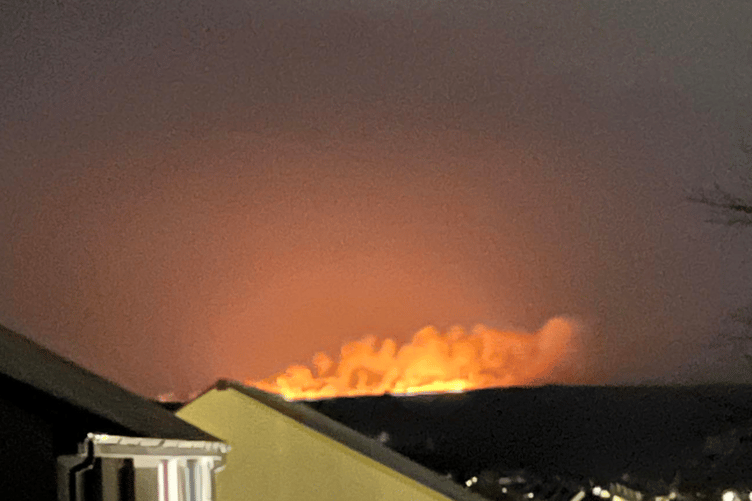 The fire at Rosenannon as seen from Wadebridge (Picture: Submitted)