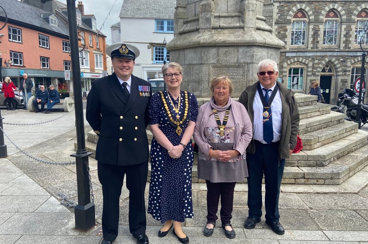 2024/25 mayor's consort Adrian Bailey, mayor of Launceston Cllr Helen Bailey, deputy mayor Cllr Nicola Gilbert and Peter Gilbert at the Launceston VE Day service