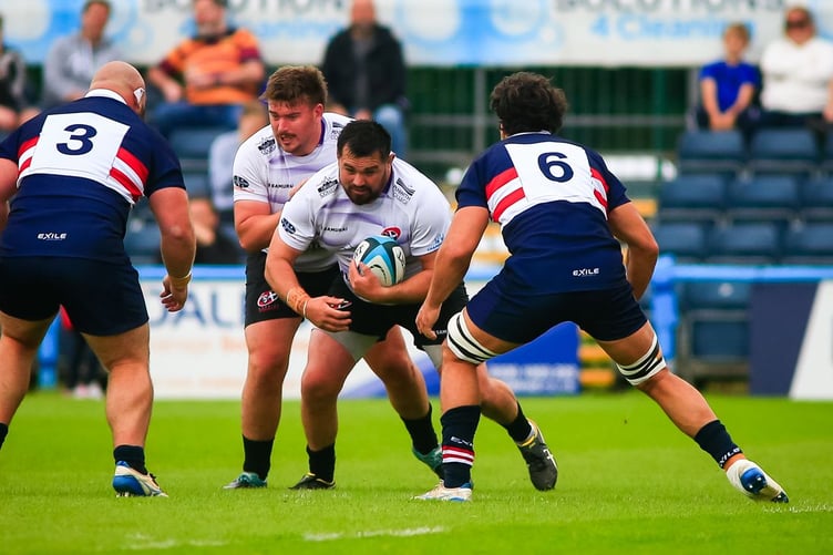Cornish Pirates prop Tyler Gendell tries to find a way through the Doncaster Knights defensive line. Picture: Brian Tempest