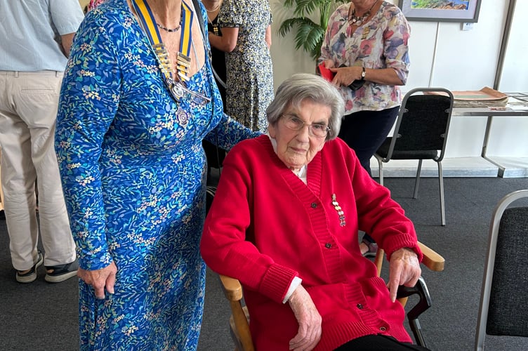 President of Bude Inner Wheel, D McDougall with founder secretary Hilda Walter at the club’s 60th anniversary celebration tea
