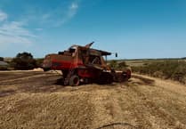 Fire crews battle combine harvester blaze in Welcombe