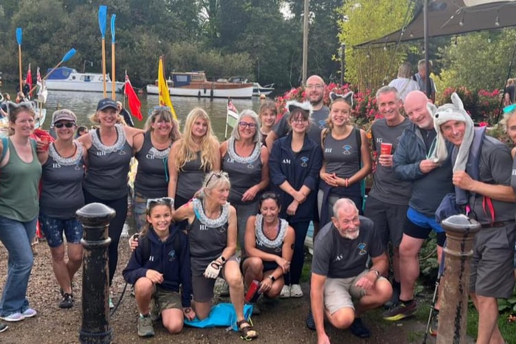 Tamar & Tavy Gig Club celebrating a successful race on the river Thames representing Tamar Valley with a 25th and 43rd finish overall for Row-mantics and Weir Wolves.