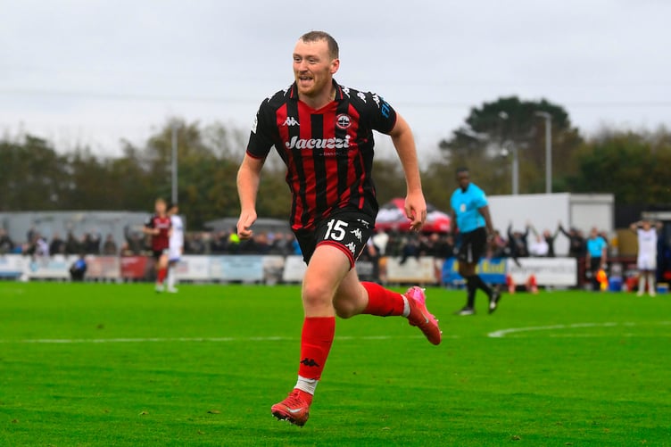 Goal celebrations for Luke Jephcott of Truro City during the National League match between Truro City and FC Halifax Town at Truro City Stadium on 18 October 2025. - PHOTO: Frankie OKeeffe/PPAUK