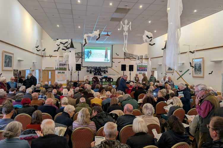 A packed Holsworthy Memorial Hall hear the concerns of the Stop Beacon Solar campaign. (Picture: Aaron Greenaway/Tindle)