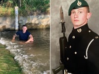 Residents brave cold waters in tribute to Royal Marine