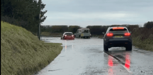 Cornwall roads flooded by heavy rain