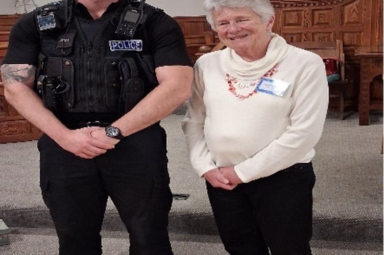 PC Frank Morgan from Bude Police Station with Bude Women's Institute president Cynthia May
