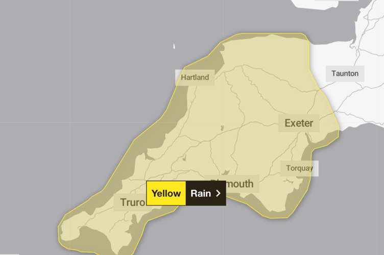 Met Office yellow weather warning for Devon and Cornwall (Picture: Met Office)