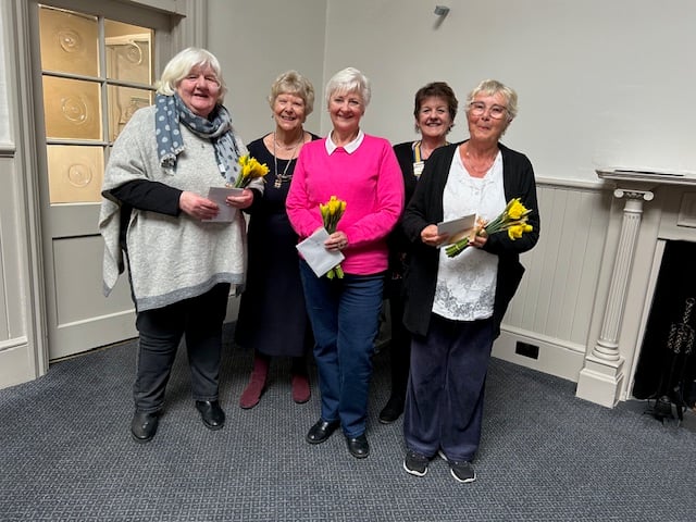 Bude Inner Wheel president Mandy Hamley and membership officer Di McDougall with three new members; Sue Jarvis, Yvonne Hudson and Joyce Biggs