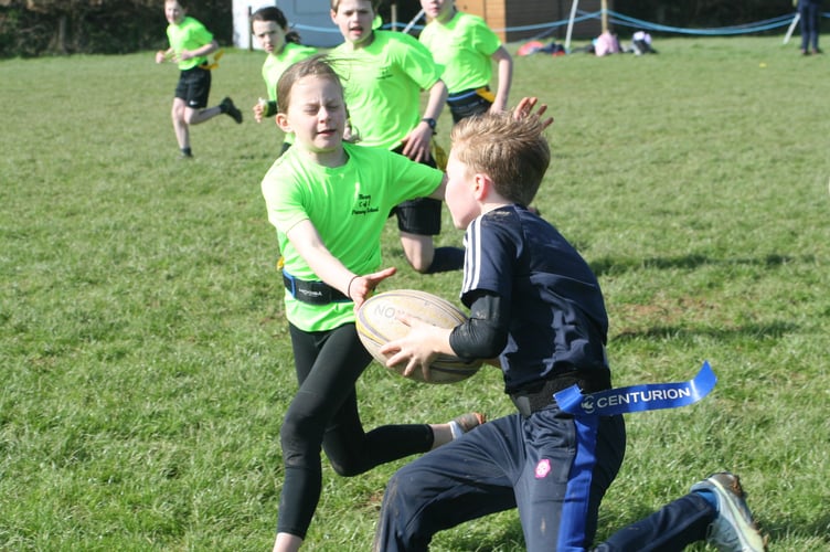Caught in possession at Tavistock Area Schools Tag Rugby tournament.