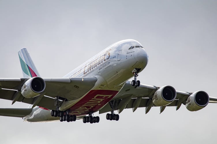 The Emirates A380 coming into land at Cornwall Airport Newquay  (Picture: Mike Noble)