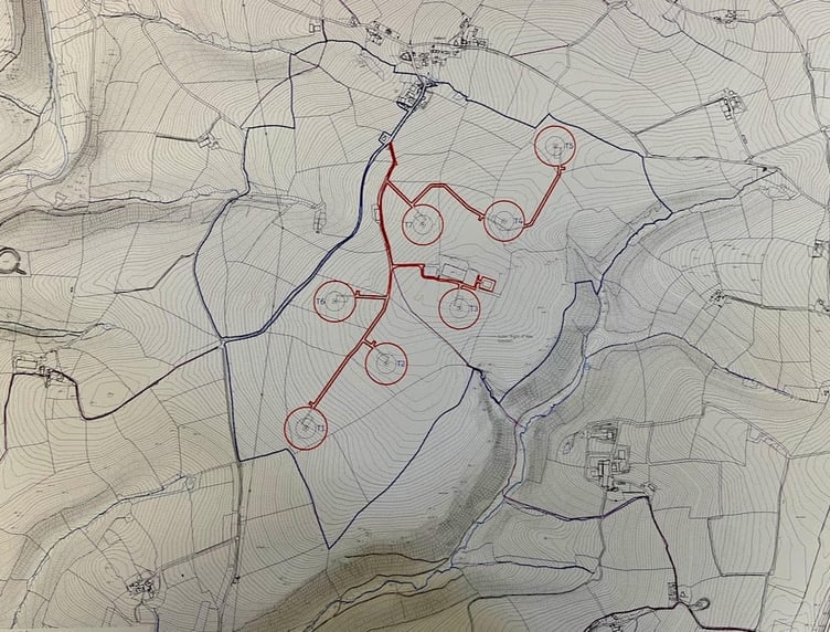 A map showing the location of the seven turbines on the site in Helland (Picture: Helland Parish Council)