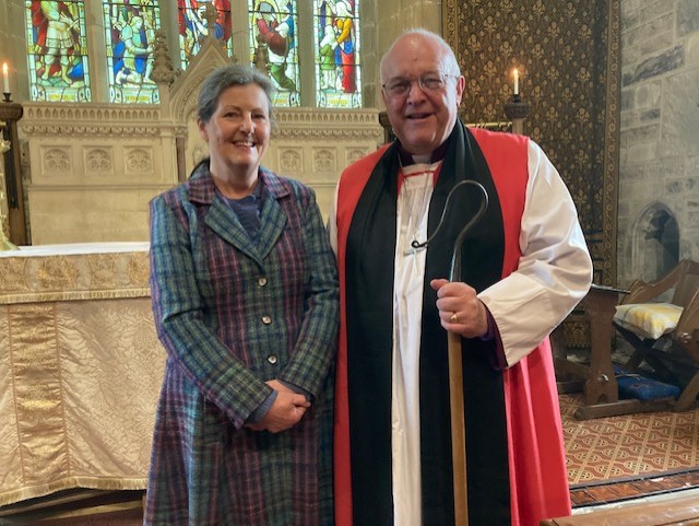 A special Choral Evensong was combined with the presentation of the Cross of St Piran to Caroline Stone (left) at the Church of St Stephen the Martyr, Launceston, and attended by Bishop of Truro Rt Rev David Williams (right)