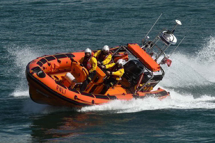 Newquay Atlantic 85 inshore lifeboat the Uncle Johnny B-936 at sea.