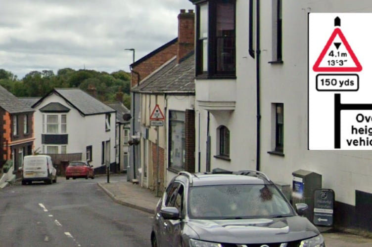 Chapel Street in Holsworthy. Inset is the proposed signage. 