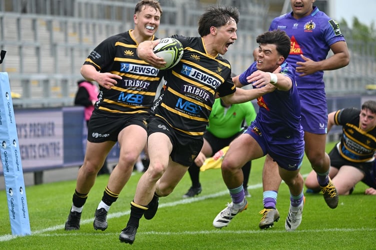 Cornwall's Harry Larkins races in for a try in his side's friendly with an Exeter Chiefs XV (Picture: Simon Bryant/Iktis Photo)