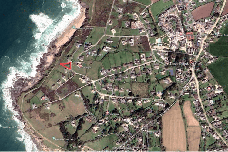 The red triangle marks the location of the proposed accommodation at Trebetherick (Picture: Cornwall Council)