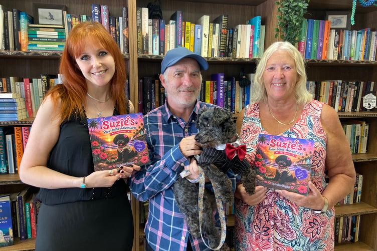 The Launceston dream team, from left: Black Cat Books owner Emily Partridge who will be stocking the book, author of 'Suzie’s Paw-some Adventures’ Andrew Vaughan and Annette Baskerville-Smith owner of M4KE