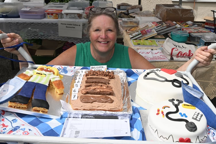 Debi with some of the delicious cakes made for the Stratton Bake Off Competition