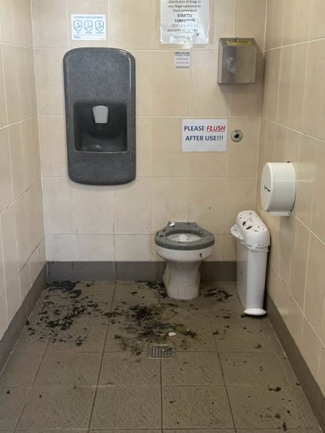 Callington Town Council staff discover that a fire had been deliberately started inside one of the public toilet cubicles