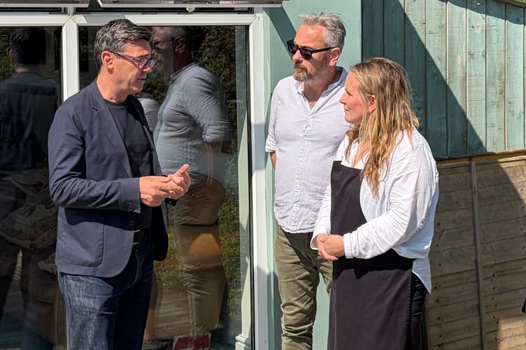 Prime Minister Andy Burnham meets Lou Martin and Simon Messenger, owners of The Arborist café, near Truro, where he discussed the possibility of a tourist levy in Cornwall