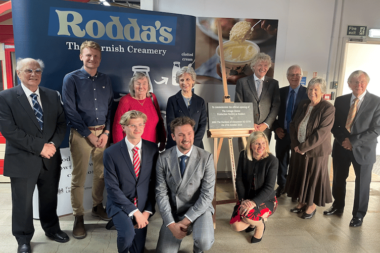 HRH The Duchess of Gloucester officially opened the new cottage cheese facility surrounded by the Rodda family and members of its workforce (Picture: Warren Wilkins)
