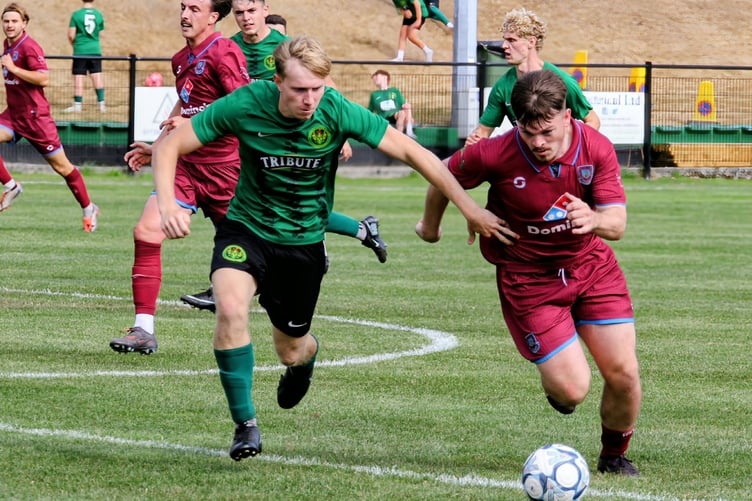 Launceston attacker Kian Berry, pictured at St Blazey earlier in the season, scored twice at Upcott Field.