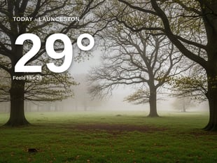 Launceston: foggy day, high of 29°C