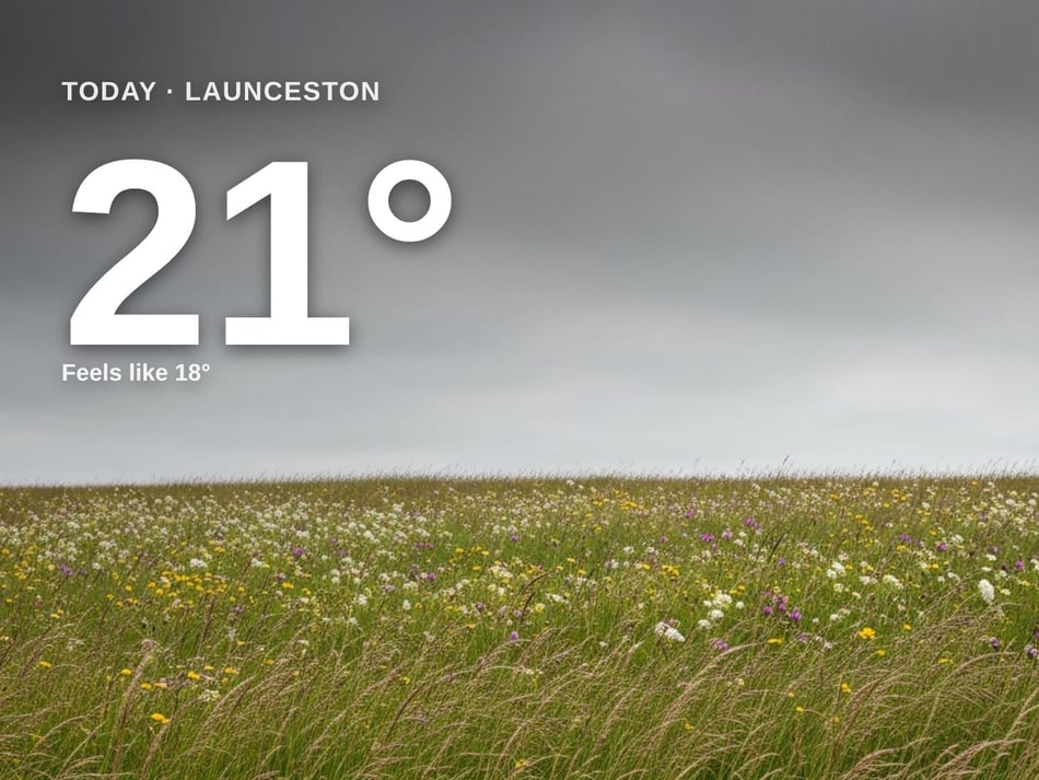 Launceston: overcast day, high of 21°C